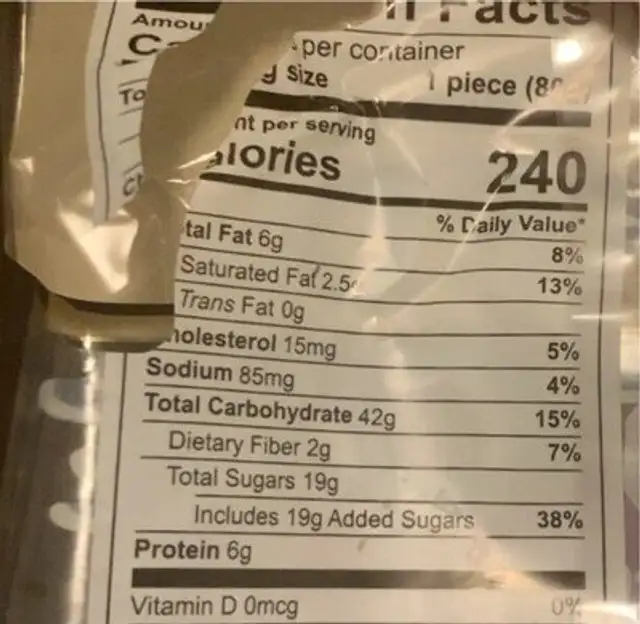 Baked wheat cake nutrition facts table