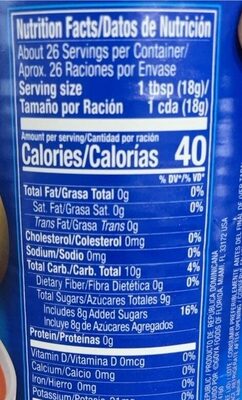 Mermelada de Mango nutrition facts table