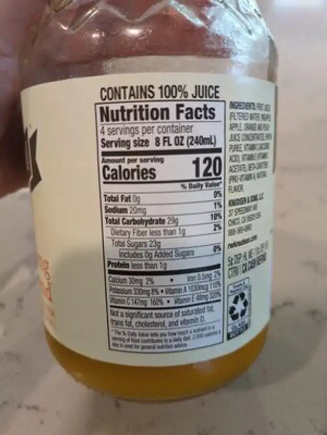 Knudsen simply juice morning blend nutrition facts table