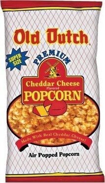 Premium cheddar cheese flavored popcorn front packaging