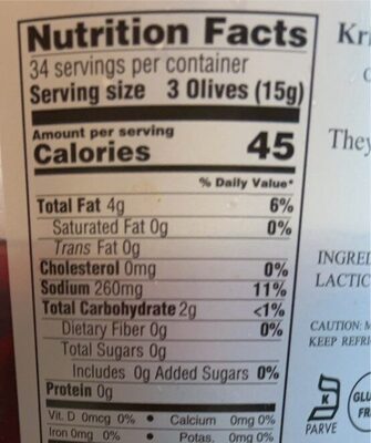 Extra jumbo pitted kalamata olives nutrition facts table