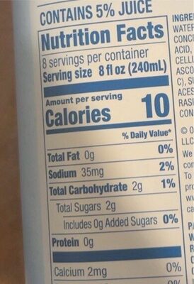 White grape raspberry juice nutrition facts table