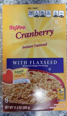 Cranberry flavored instant oatmeal with flaxseed