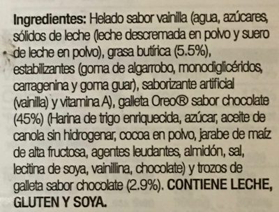 Oreo Ice Cream Sandwiches ingredients label