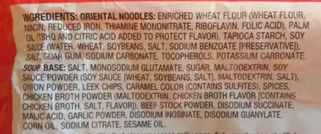 Japanese Style Noodles Original Flavour ingredients label