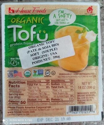 Organic Tofu protein from soybeans