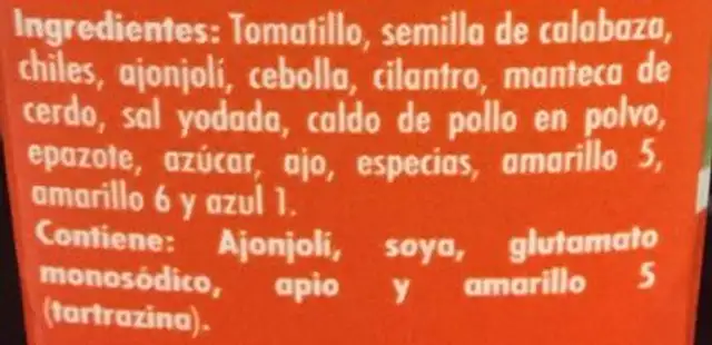 Doña Chonita ingredients label