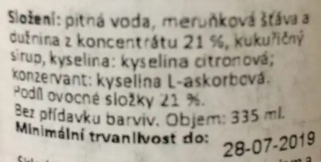 Nectar apricot ingredients label