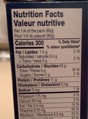 Pastina nutrition facts table