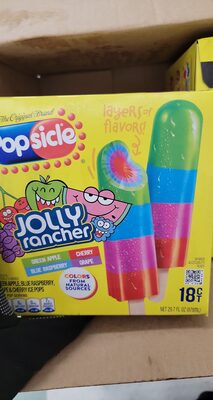 Popsicle, Jolly Rancher, Ice Pops, Grape, Cherry, Blue Raspberry And Green Apple, Artificially Flavored