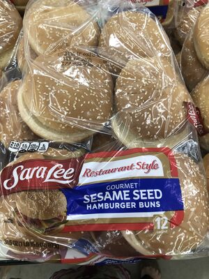 Restaurant style gourmet sesame seed hamburger buns front packaging