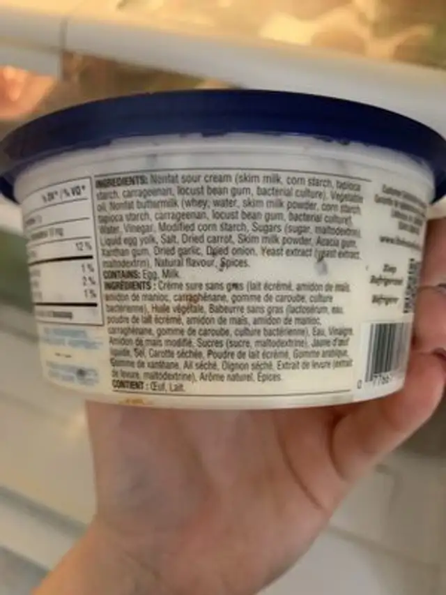 Homestyle Ranch Dip & Spread ingredients label