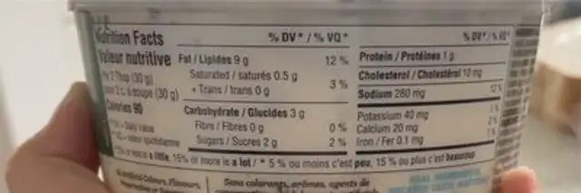 Homestyle Ranch Dip & Spread nutrition facts table