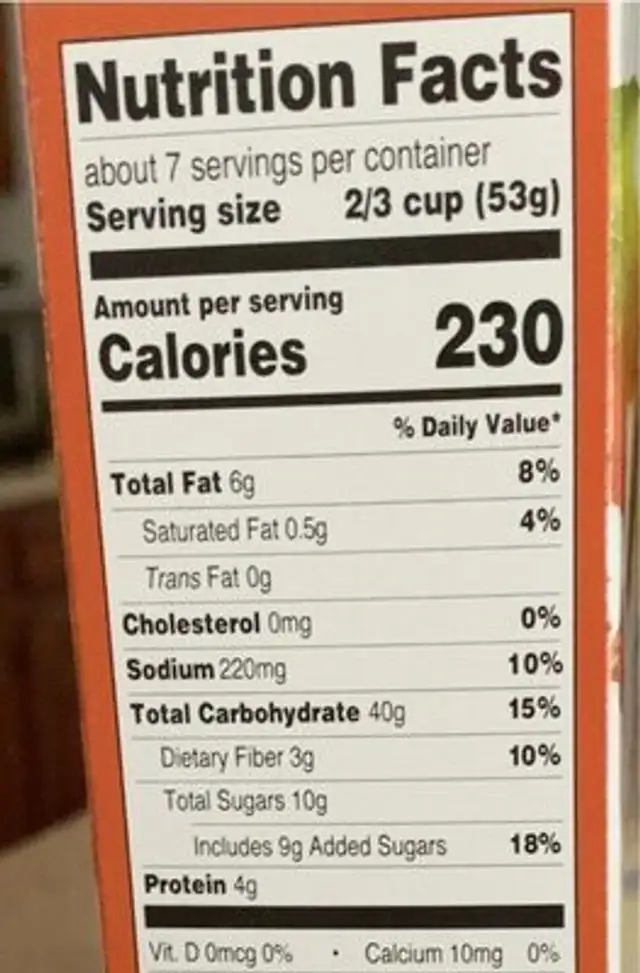 Maple pecan crunch whole oat clusters & corn nutrition facts table