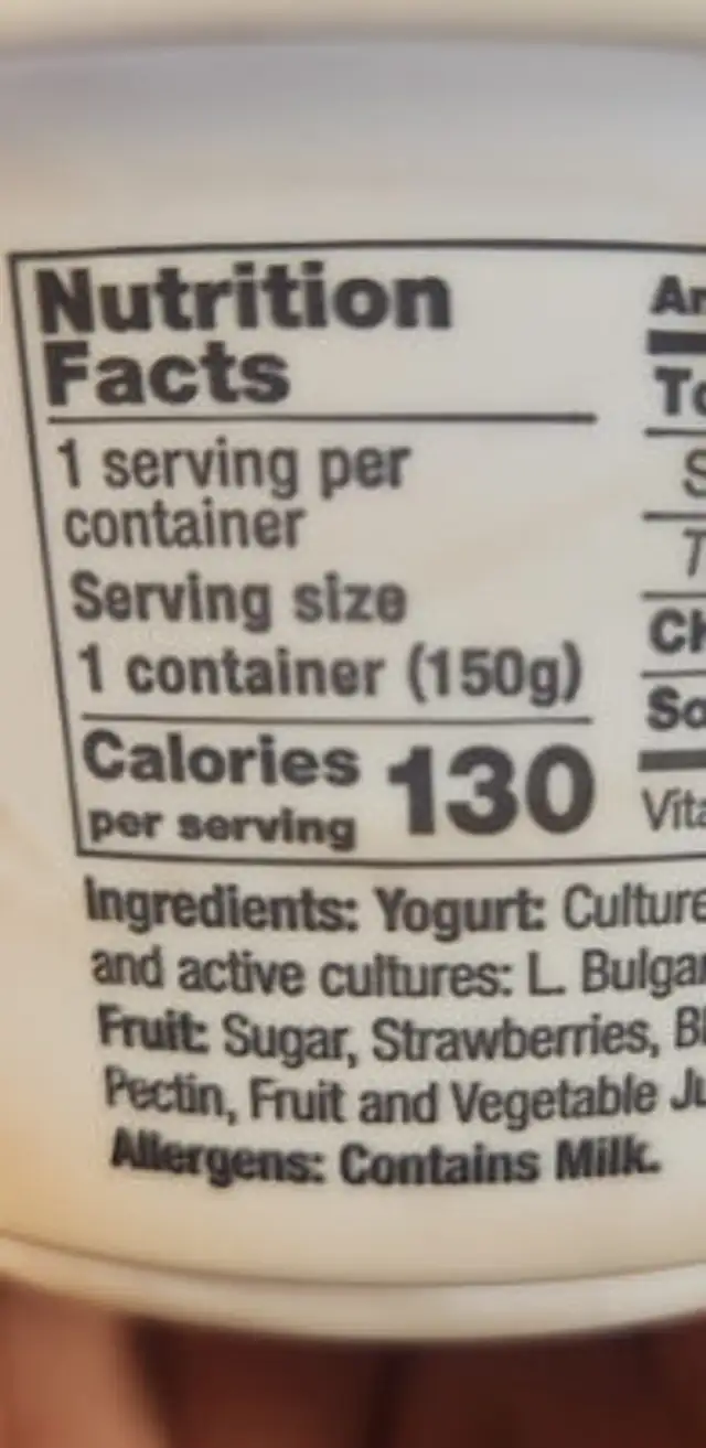 Triple Berry Nonfat Greek Yogurt nutrition facts table