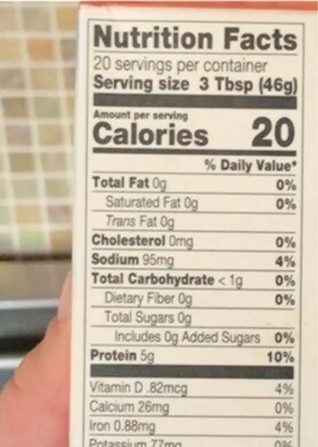 Liquid egg product nutrition facts table