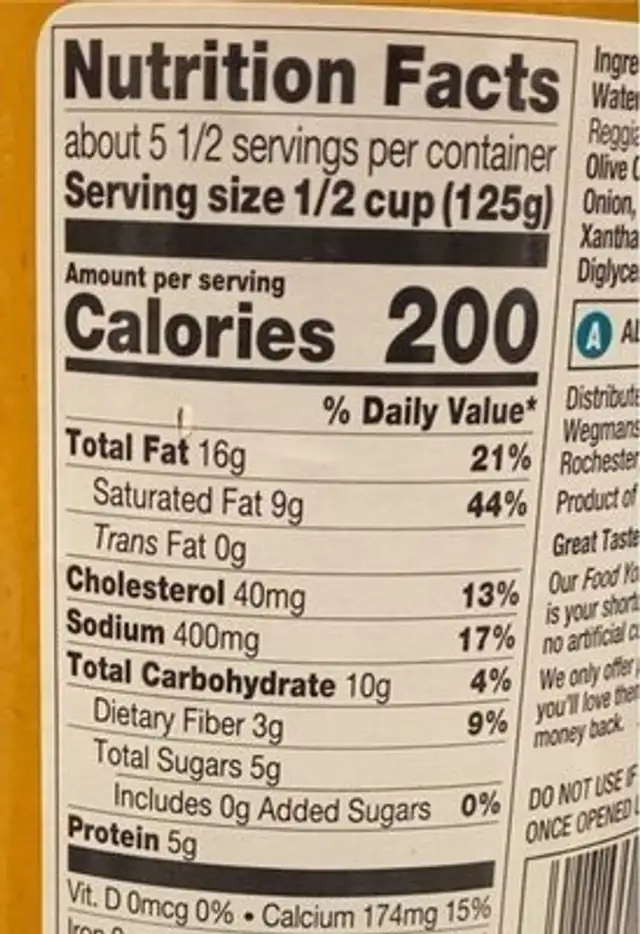 Amore blush pasta sauce nutrition facts table