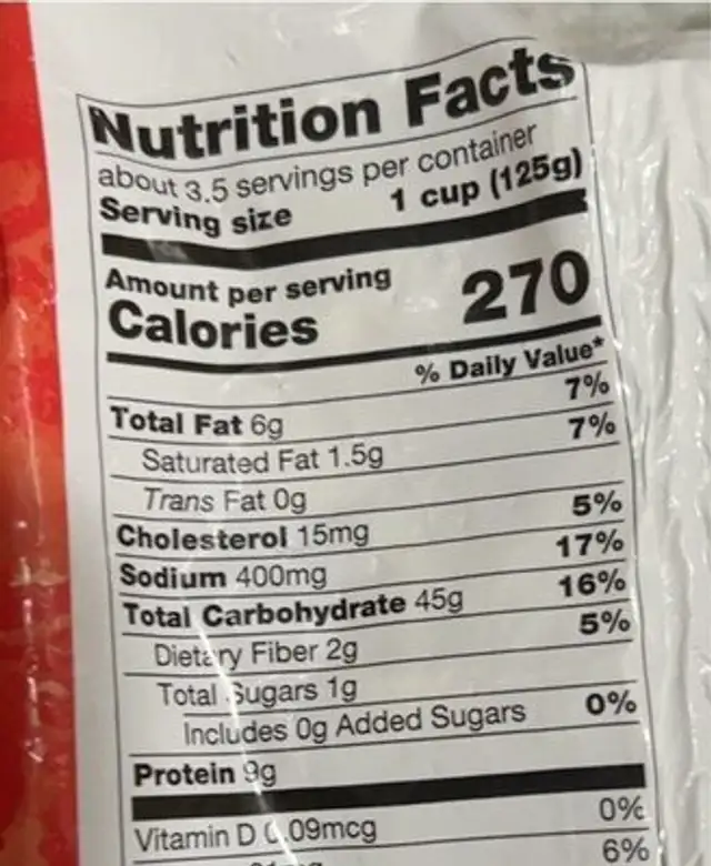 Cheese Tortellini nutrition facts table