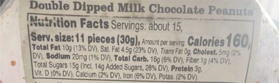 Double Dipped Milk Chocolate Peanuts nutrition facts table
