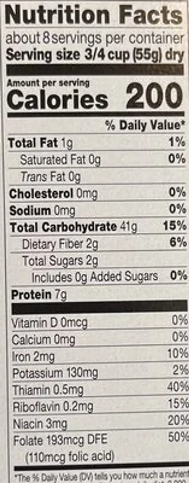 Pasta shells nutrition facts table
