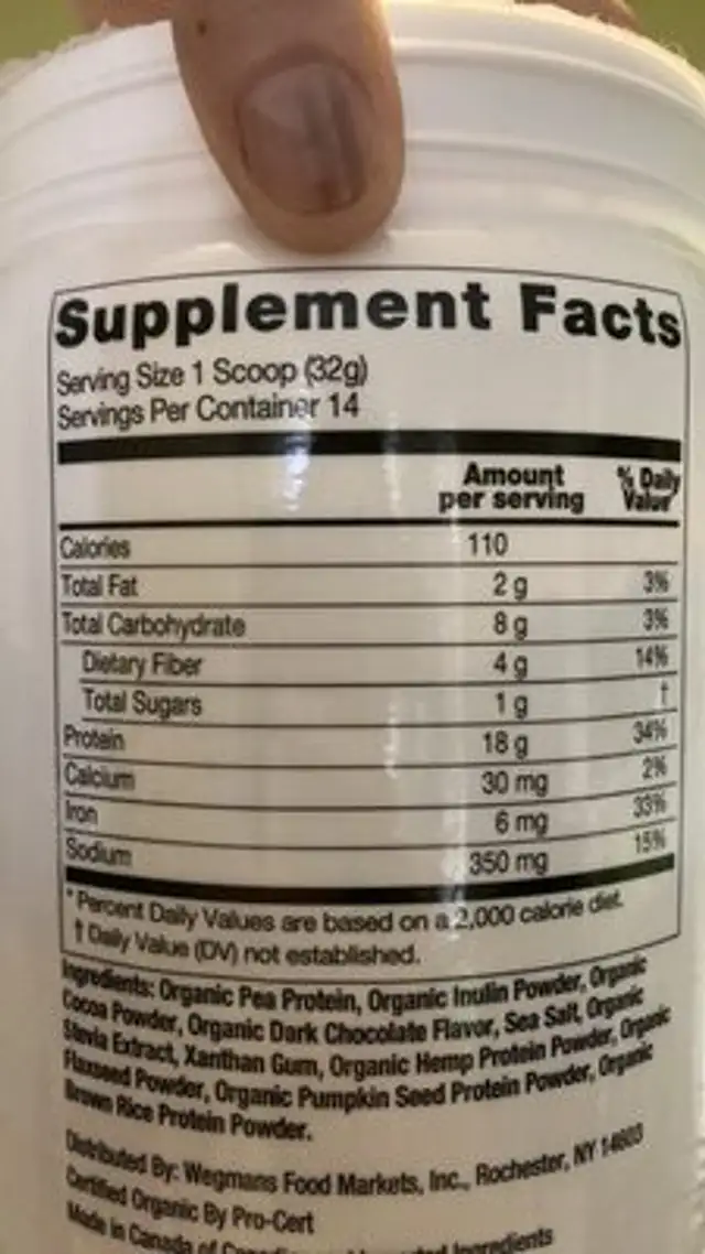 Plant Based Protein Powder nutrition facts table
