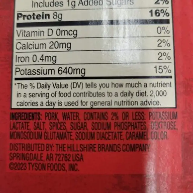 Original Pork Sausage Patties ingredients label
