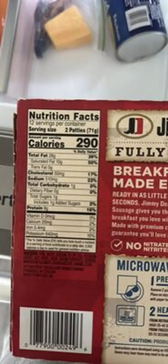 Original Pork Sausage Patties nutrition facts table
