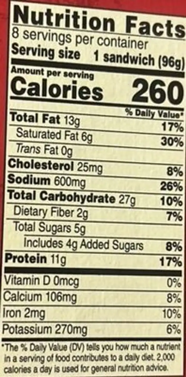 Croissant Ham & Cheese Sandwiches nutrition facts table