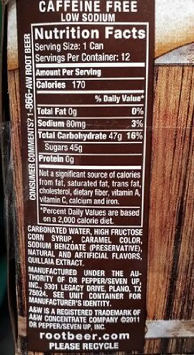 Root beer ingredients label