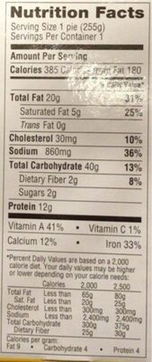 Fully Baked White Meat Chicken Pie nutrition facts table