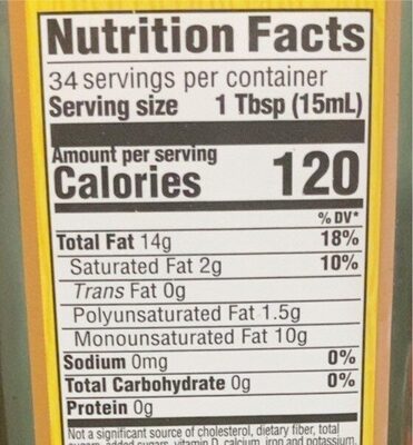 Extra Virgin Olive Oil nutrition facts table
