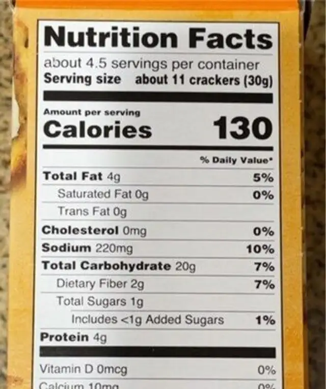 Everyting Pita crackers nutrition facts table