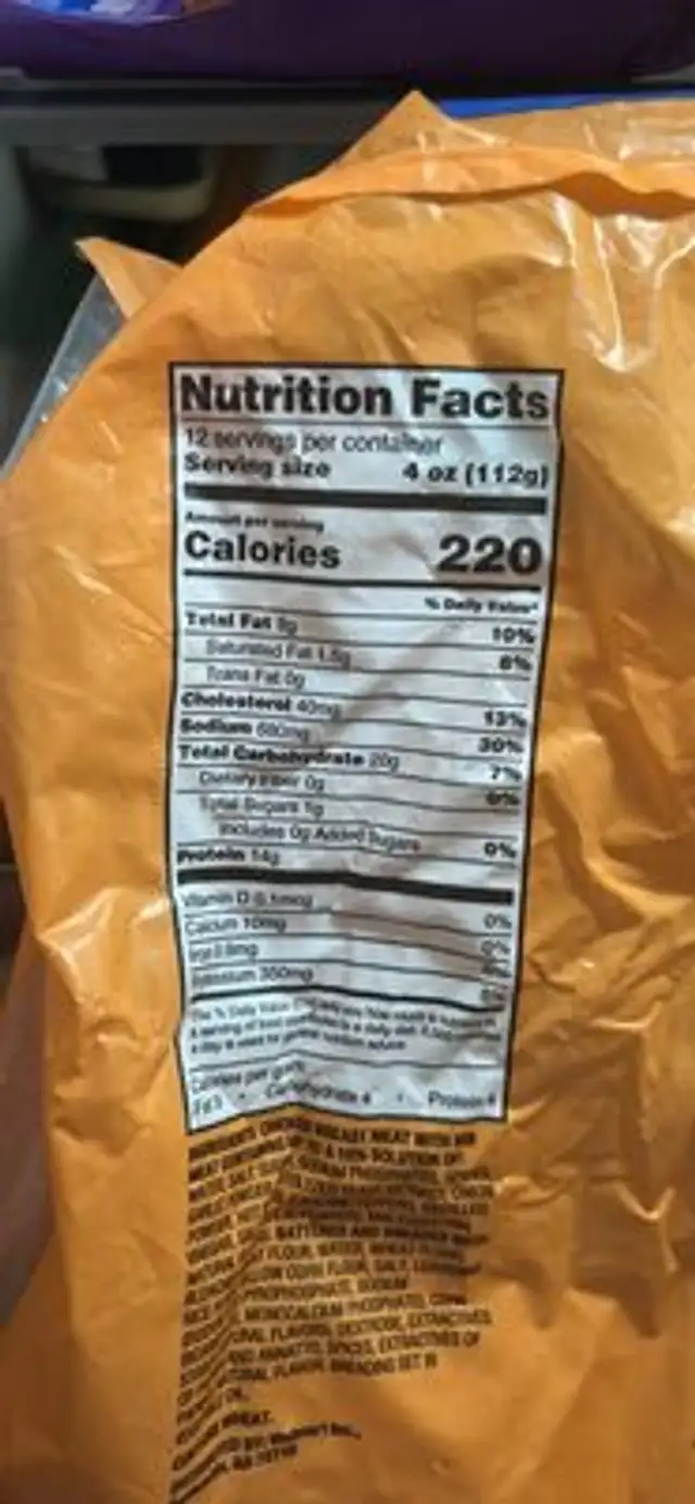 spicy chicken filet nutrition facts table