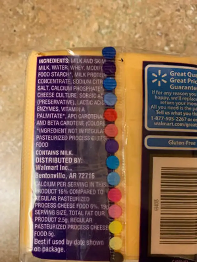 Singles american cheese ingredients label