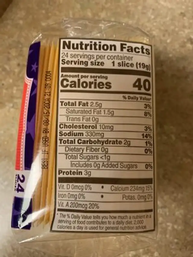 Singles american cheese nutrition facts table