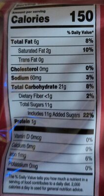 Chewy Chippers nutrition facts table