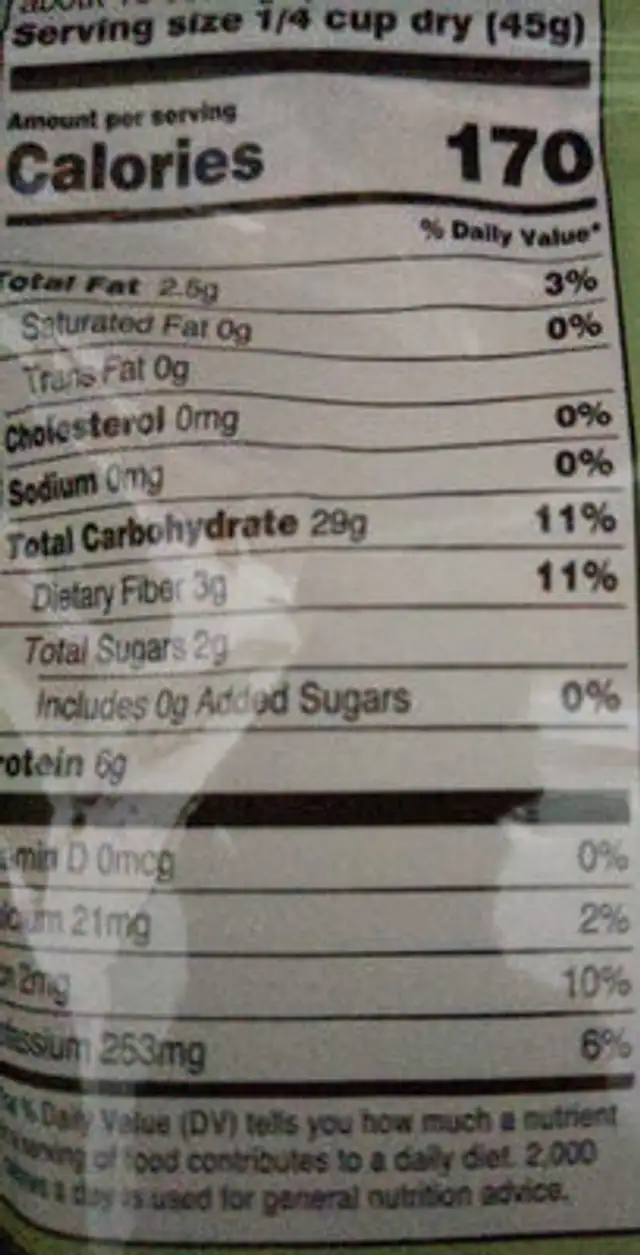Great Value Organic White Quinoa, 16 oz nutrition facts table