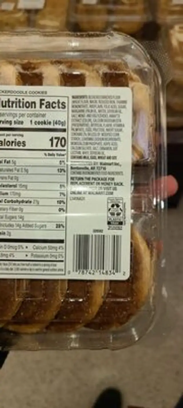 Snickerdoodle Cookies ingredients label