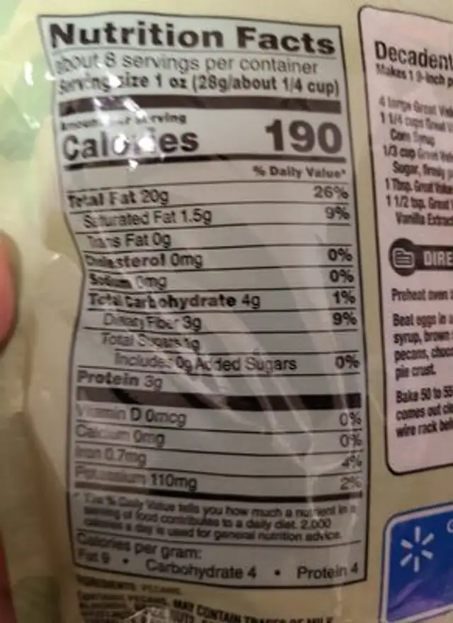 Pecan Halves ingredients label