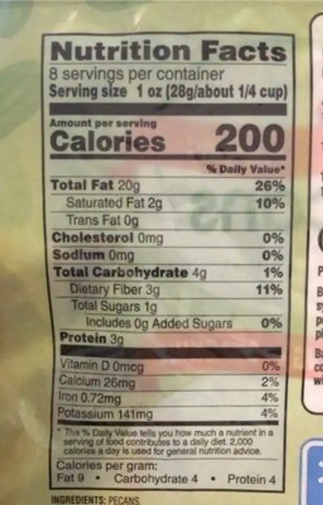 Pecan Halves nutrition facts table