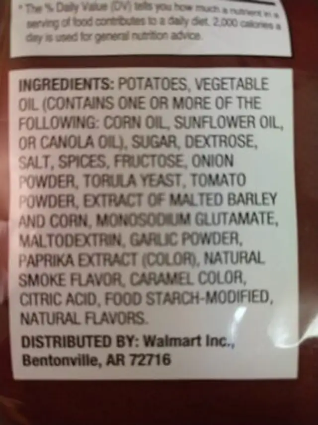 BBQ Potato Chips ingredients label