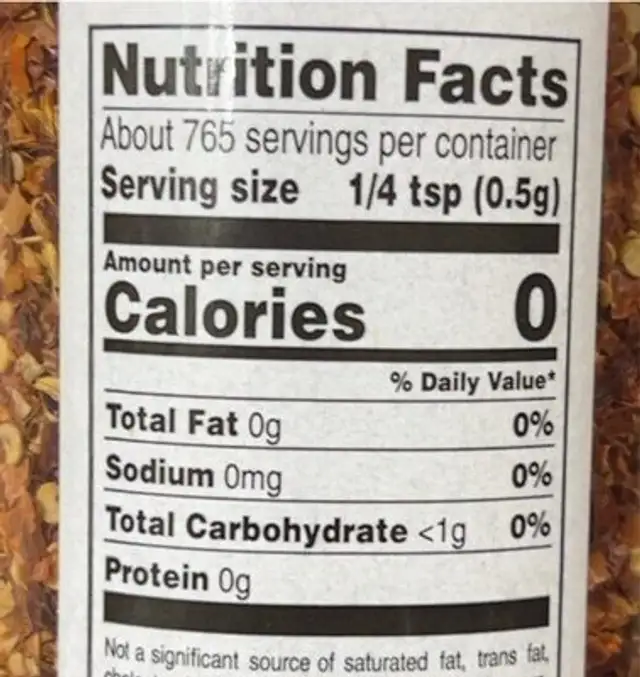 Crushed red pepper nutrition facts table