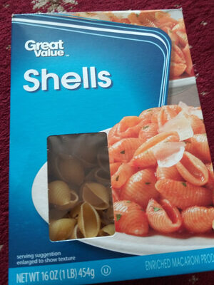 Shells, enriched macaroni product front packaging