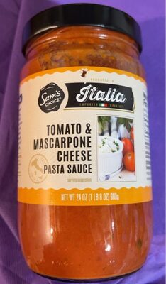 Tomato and mascarpone cheese pasta sauce front packaging