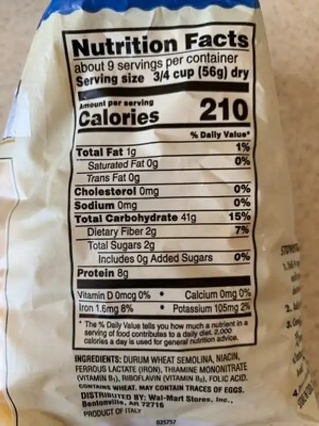 Enriched macaroni product penne pasta nutrition facts table