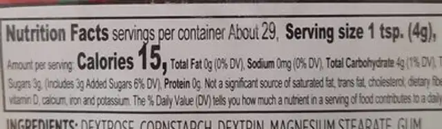 Assorted Sprinkle Set nutrition facts table