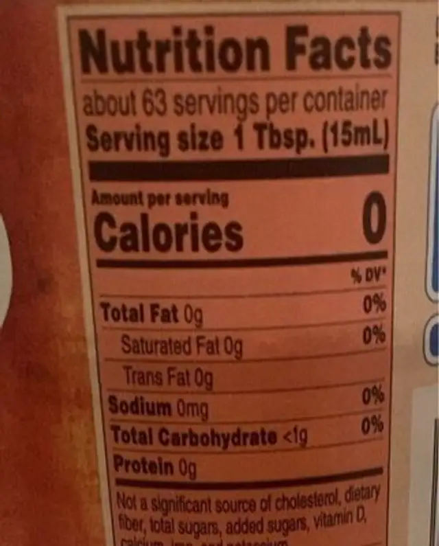 Apple Cider Vinegar nutrition facts table