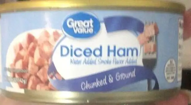 Great value diced ham water added smoke flavor front packaging