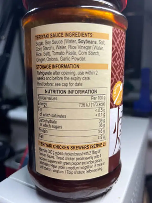 Teriyaki Sauce ingredients label