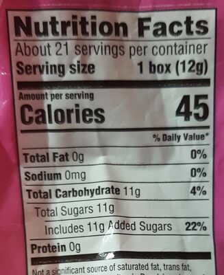 Nerds Candy nutrition facts table